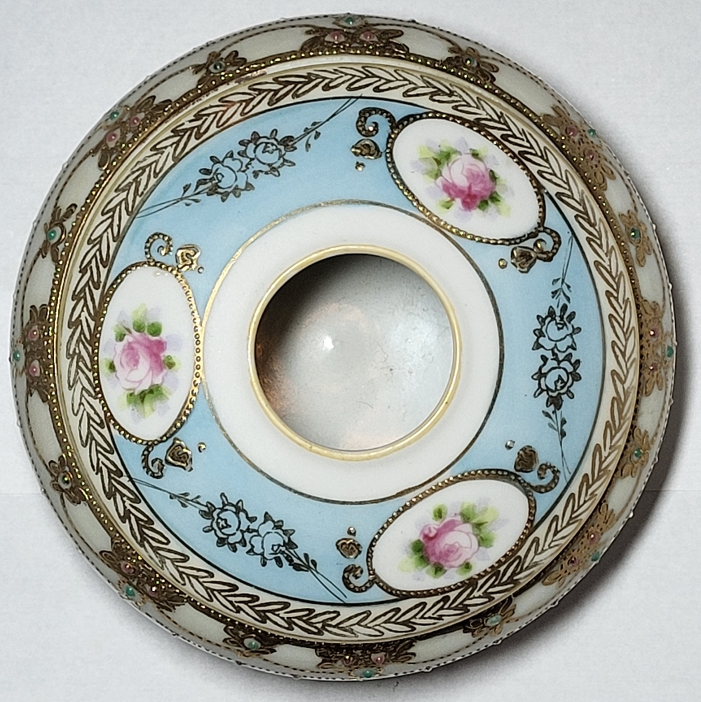NIPPON Vintage, Late 1800s, Hand-Painted Porcelain Hair Receiver With Gold Gilt - Picture 5 of 11